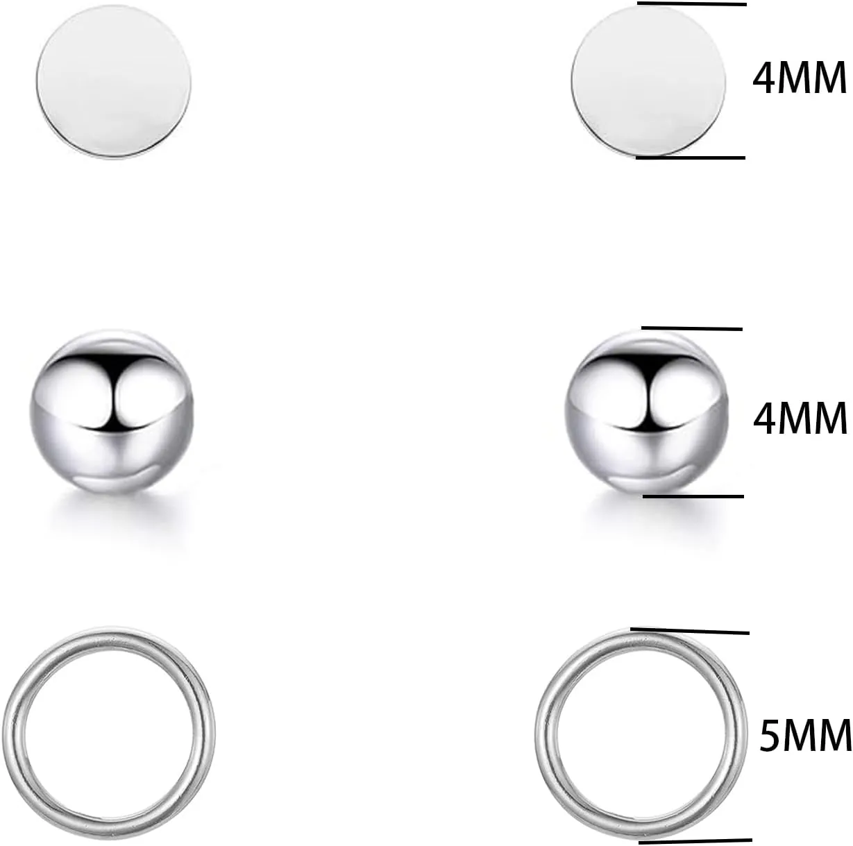 3 Pairs Titanium Stud Earrings Set, Hypoallergenic Women Earrings Nickel Free Earrings for Sensitive Ears Classic Dainty Girls Earring Studs