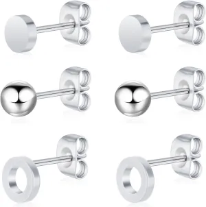 3 Pairs Titanium Stud Earrings Set, Hypoallergenic Women Earrings Nickel Free Earrings for Sensitive Ears Classic Dainty Girls Earring Studs