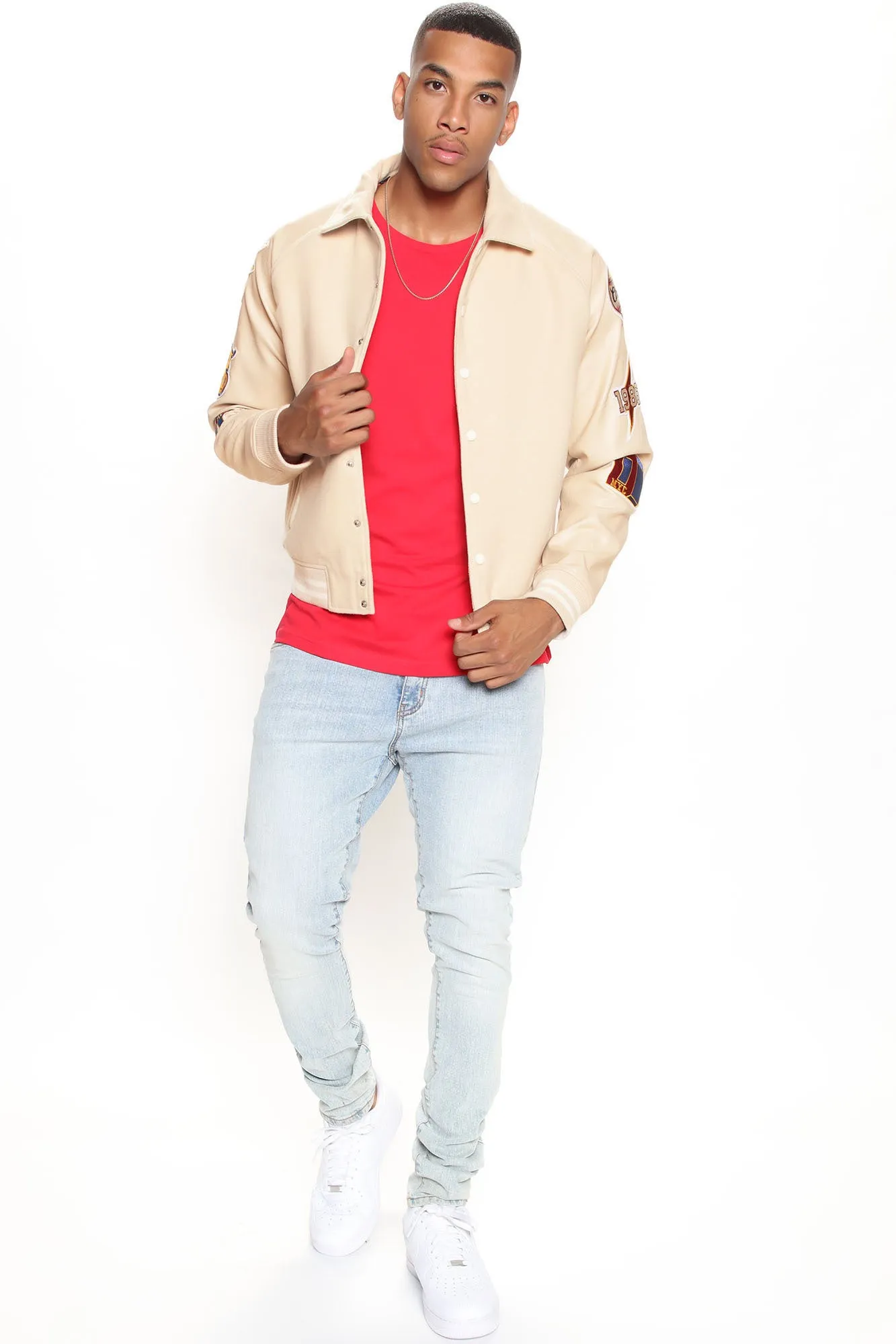 All Around The World Varsity Jacket - Beige