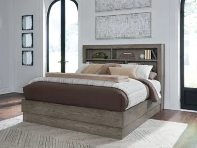 Anibecca King Bookcase Bed with Mirrored Dresser and 2 Nightstands
