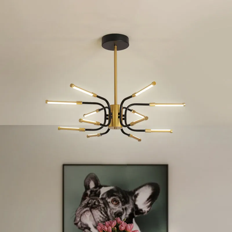 Black-Gold U-Shape Chandelier: Minimalist 12-Head Metallic Ceiling Lamp in Warm/White Light