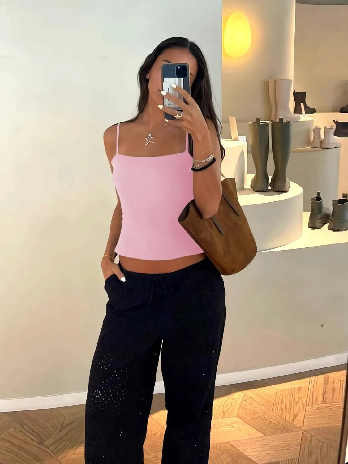 Camisole Tops for Women Sleeveless Adjustable Spaghetti Strap Tank Tops Y2K Basic Shirts