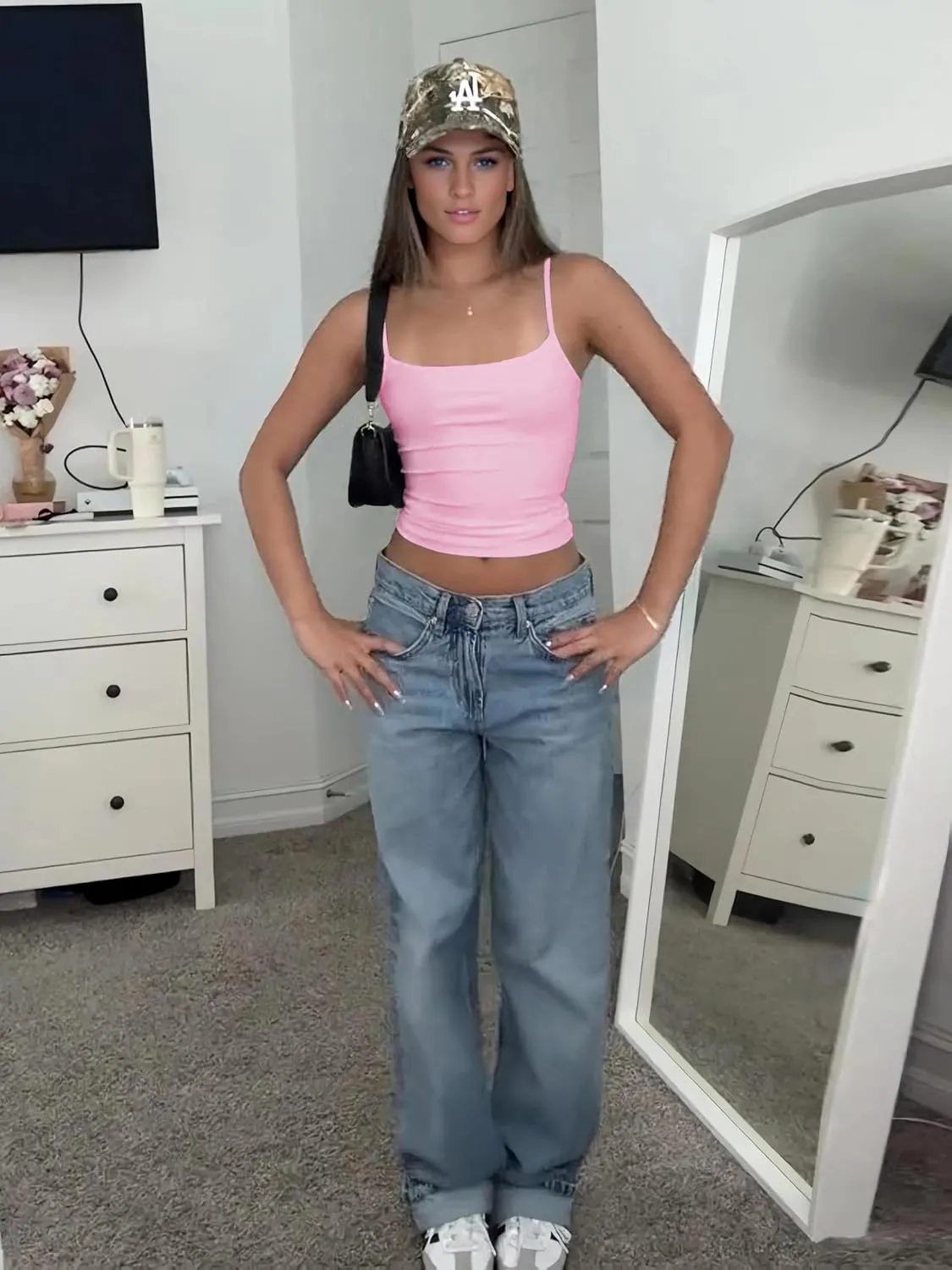 Camisole Tops for Women Sleeveless Adjustable Spaghetti Strap Tank Tops Y2K Basic Shirts