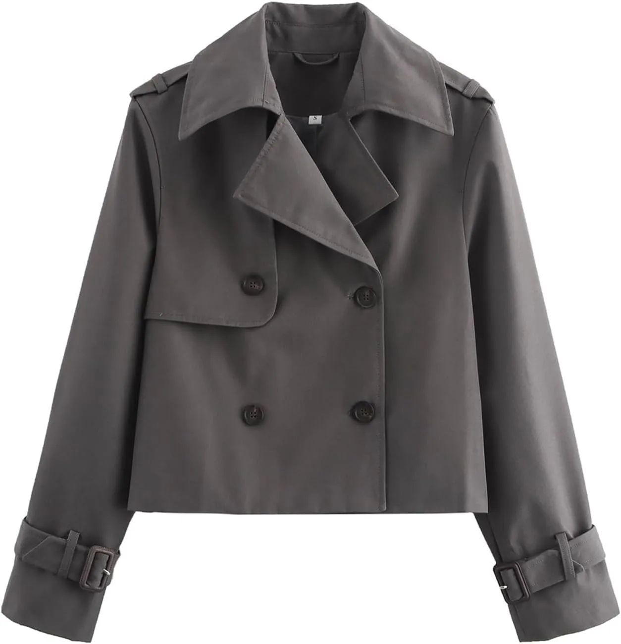Cropped Trench Coat for Women, Double Breasted Notched Lapel Casual Loose Fit Jackets Cropped Jacket Fashion Outerwear