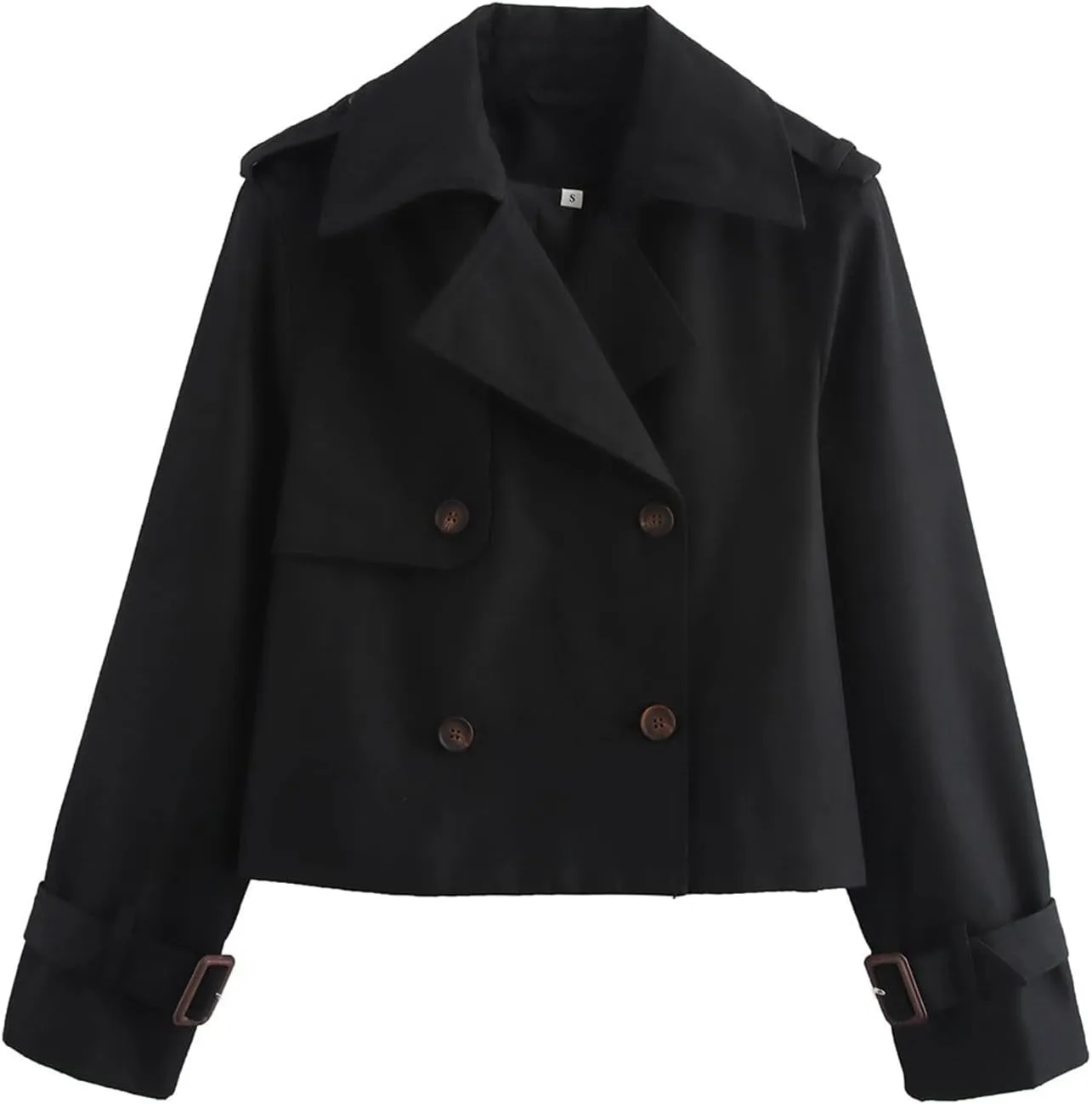Cropped Trench Coat for Women, Double Breasted Notched Lapel Casual Loose Fit Jackets Cropped Jacket Fashion Outerwear