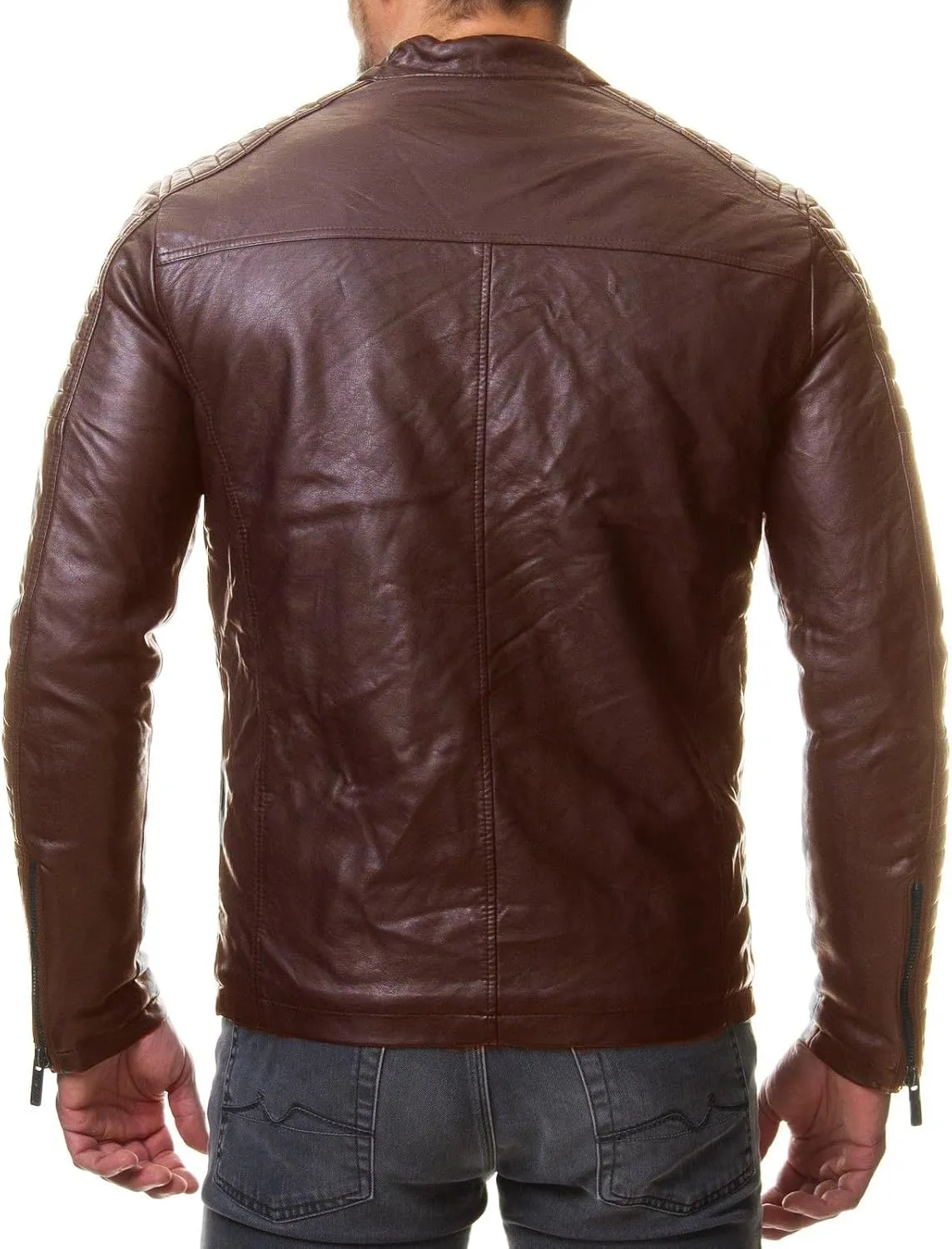 DECIMAL Men's Black REAL Lambskin Leather Biker Jacket VINTAGE GENUINE MOTORCYCLE JACKETS FOR MEN