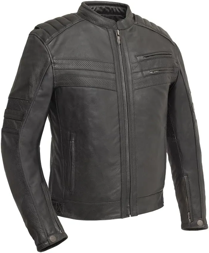 First Mfg Co - BiTurbo - Men's Motorcycle Biker Riding Black Leather Jacket