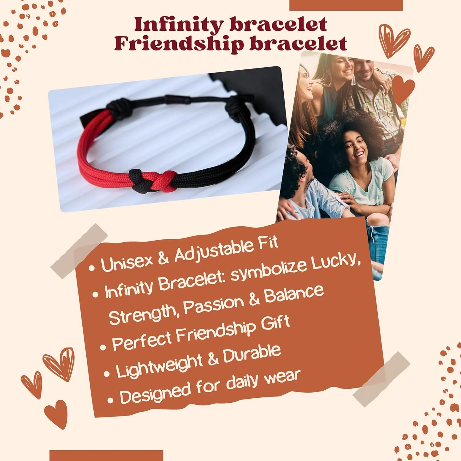 Infinity Bracelet for Unisex, Lucky Bracelet, Friendship Bracelet (Red-Black)