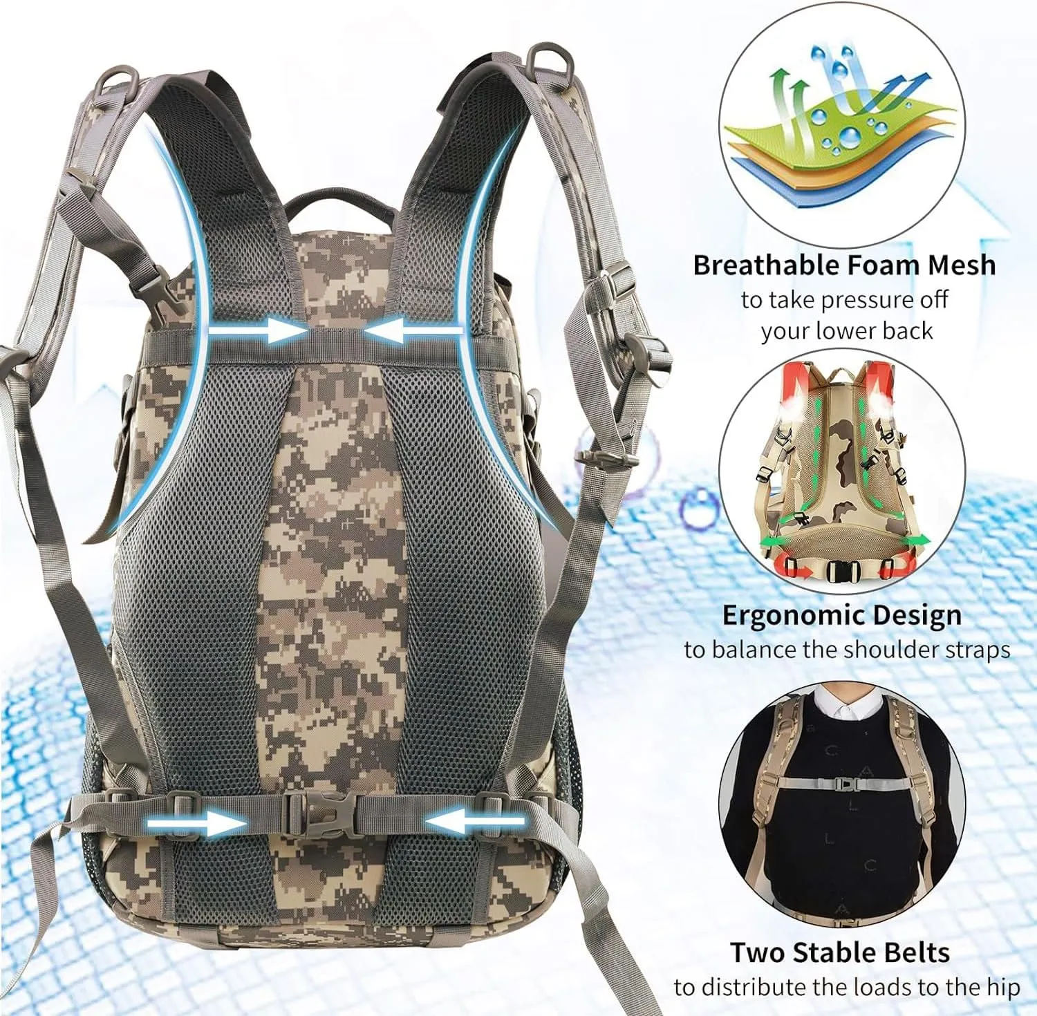 Jueachy Tactical Backpack for Men Hiking Day Pack Molle Military Rucksack Waterproof 30L EDC Bag with USA Flag Patch