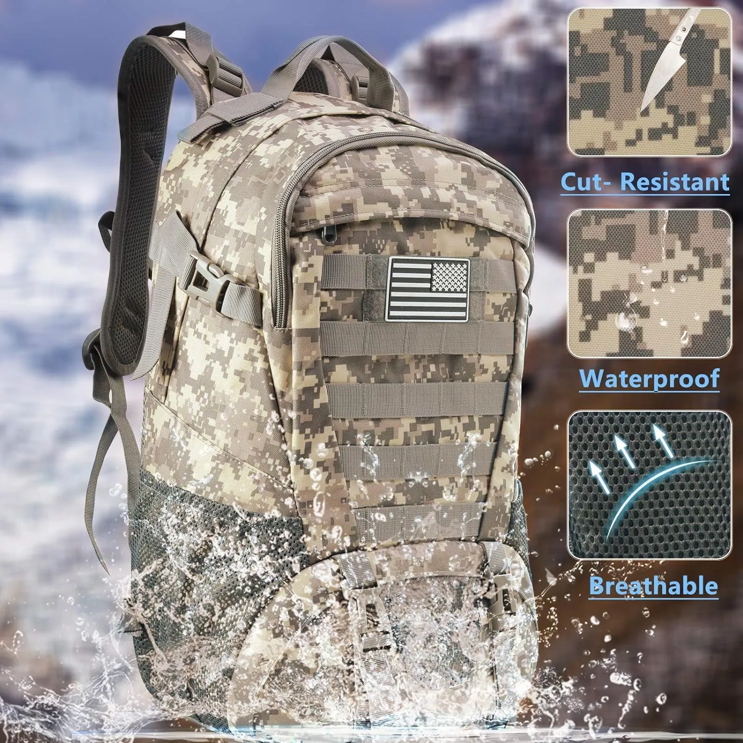 Jueachy Tactical Backpack for Men Hiking Day Pack Molle Military Rucksack Waterproof 30L EDC Bag with USA Flag Patch