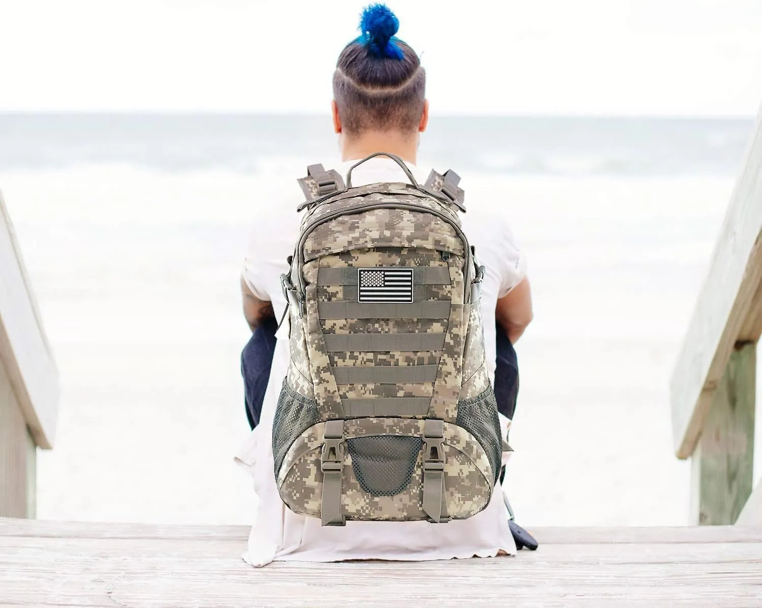 Jueachy Tactical Backpack for Men Hiking Day Pack Molle Military Rucksack Waterproof 30L EDC Bag with USA Flag Patch