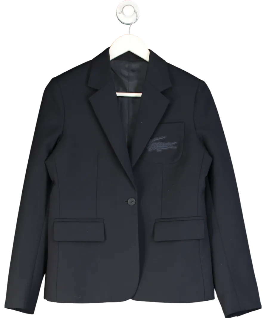 Lacoste Navy Blue Fine Wool Blend Large Crocodile Embroidered Blazer UK S