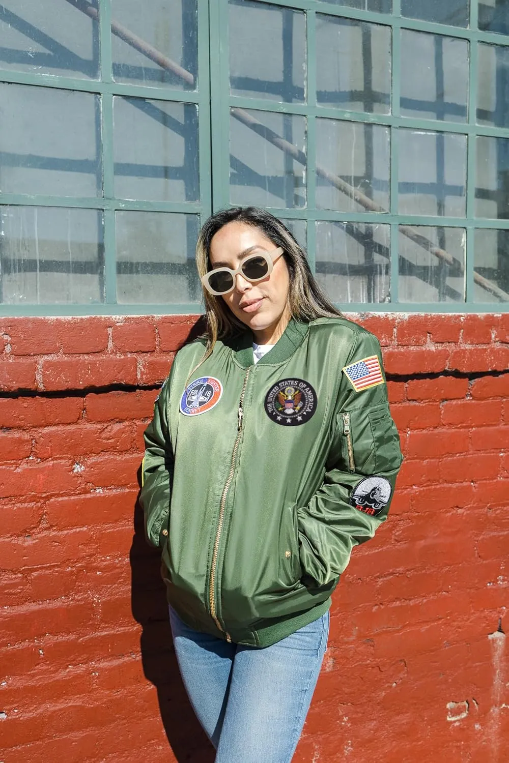Medium-Weight MA-1 Flight Bomber Jacket in Green With Six Patches