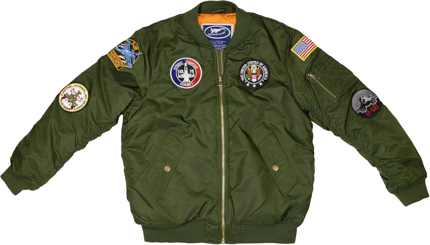 Medium-Weight MA-1 Flight Bomber Jacket in Green With Six Patches