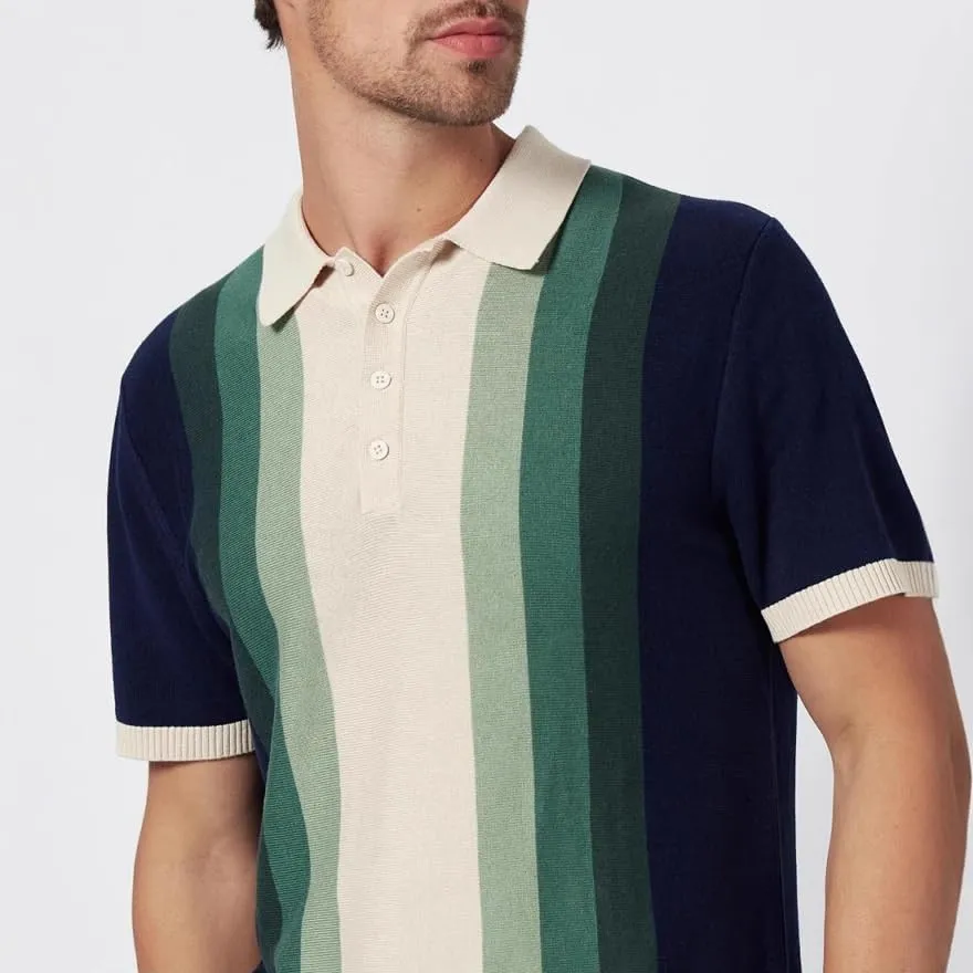 Men Casual Colorful Stripes Short Sleeve Casual Polyester Lapel Knit Outdoor Thin Business Top Vest for Men