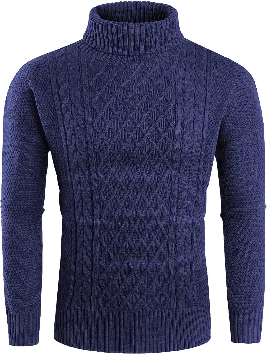 Mens Turtleneck Sweater Pullover Twisted Pattern Casual Loose Fit Thick Winter Long Sleeve Cable Knit Sweaters