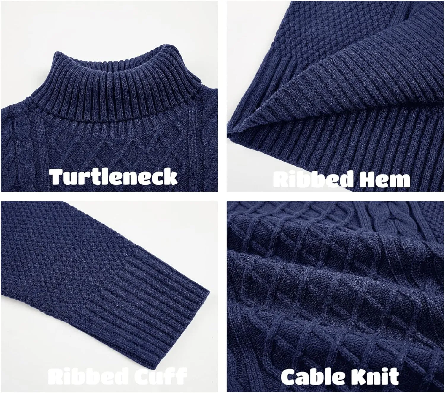 Mens Turtleneck Sweater Pullover Twisted Pattern Casual Loose Fit Thick Winter Long Sleeve Cable Knit Sweaters