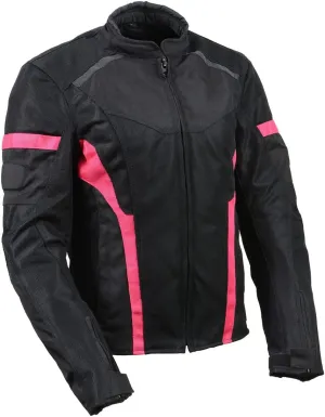 Milwaukee Leather MPL2794 Black and Pink Mesh/Textile Armored Motorcycle Racer Jacket for Women - All Season Jackets