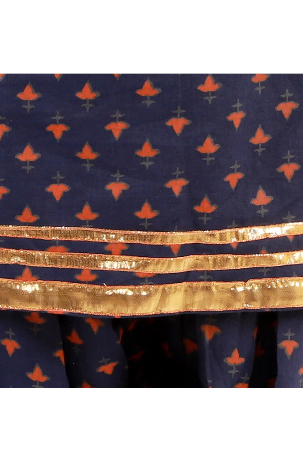 Navy blue block printed gota work kurta with salwar
