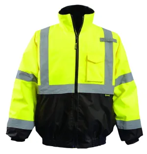 OccuNomix LUX-350-JB-BY4X High Visibility 2-in-1 Quilted Black Bottom Bomber Jacket with Zip-Out Quilted Liner and 7 Pockets, Class 3, 100% ANSI Polyester, 4X-Large, Yellow