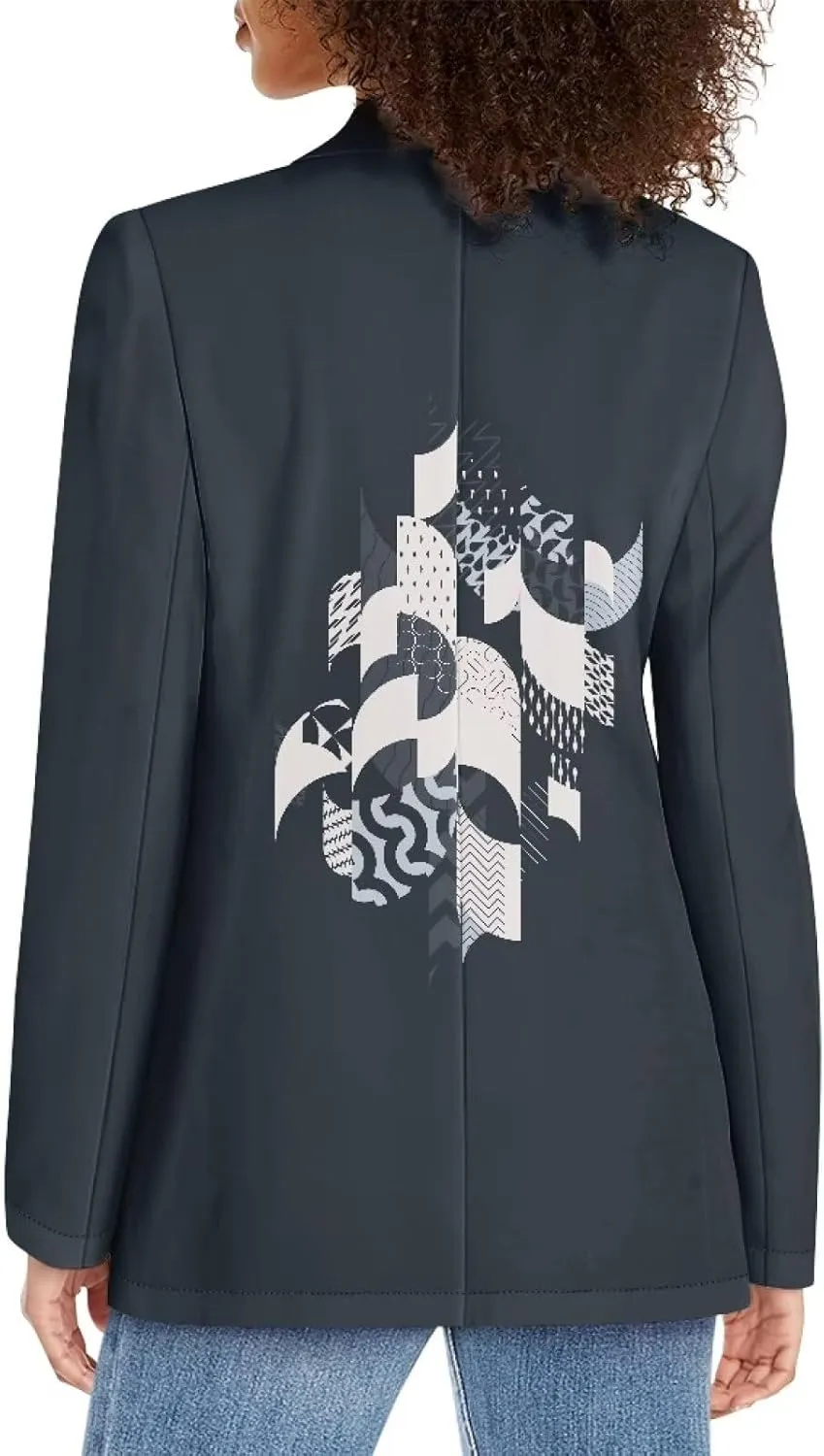 Oil Painting Printed Women's Long Sleeve Blazer with Pockets Single Button Jacket for Painting Exhibition, Party