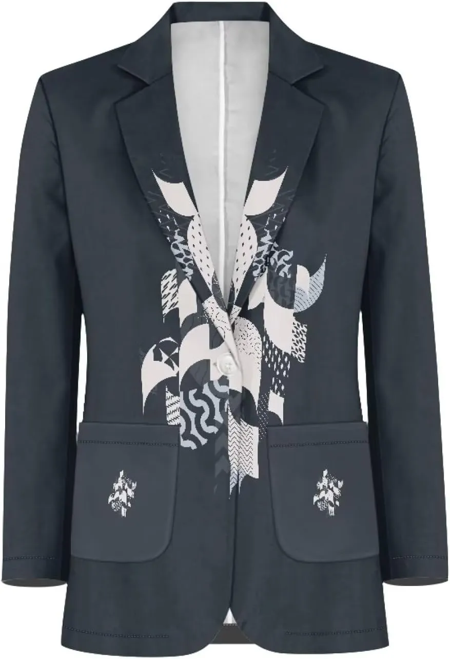 Oil Painting Printed Women's Long Sleeve Blazer with Pockets Single Button Jacket for Painting Exhibition, Party