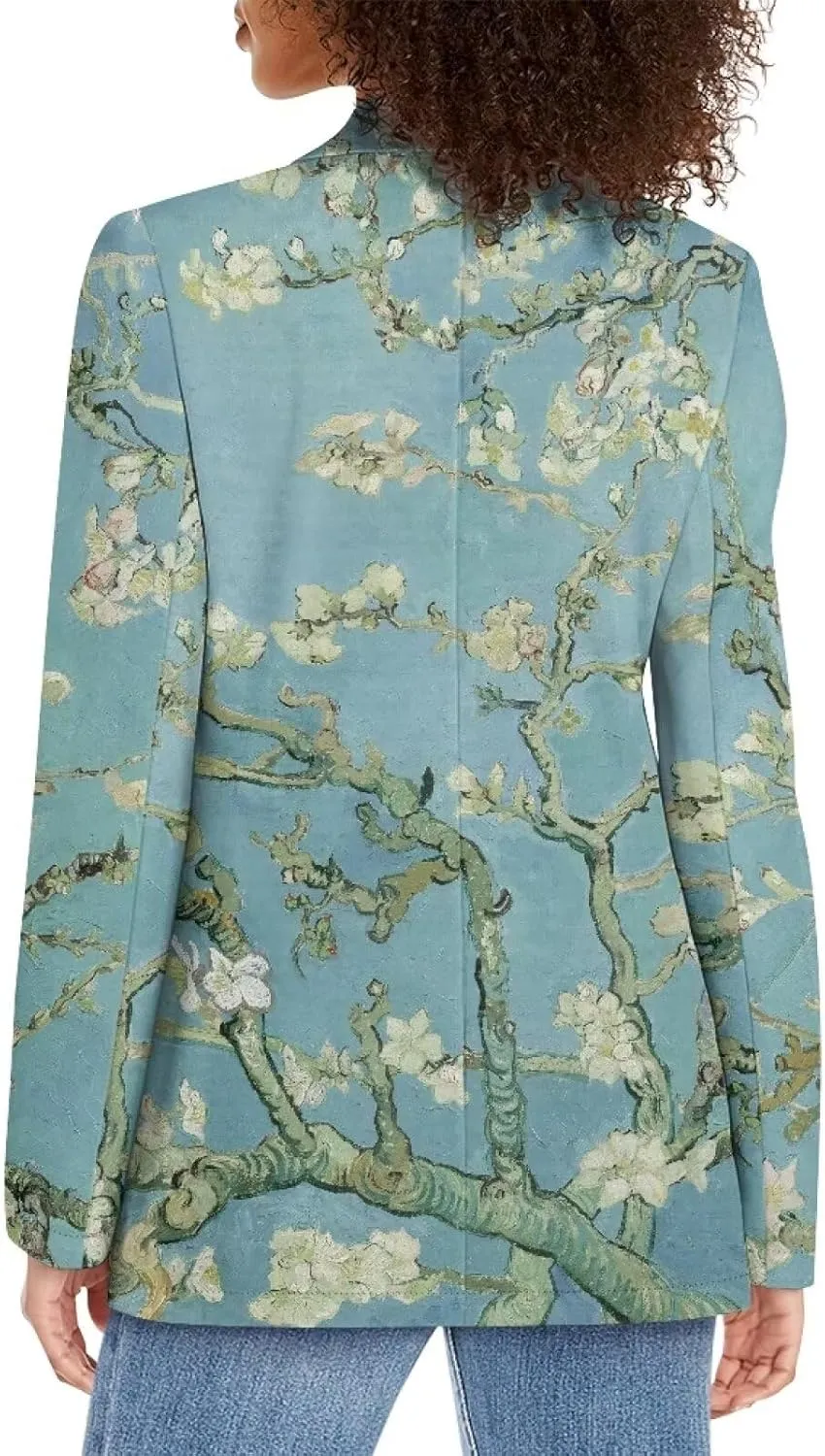 Oil Painting Printed Women's Long Sleeve Blazer with Pockets Single Button Jacket for Painting Exhibition, Party