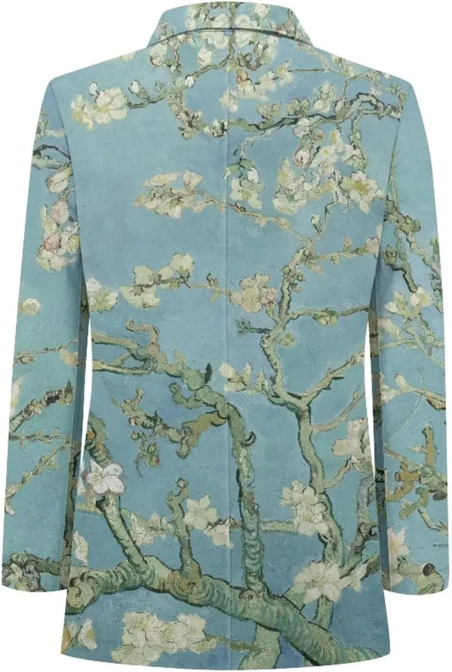 Oil Painting Printed Women's Long Sleeve Blazer with Pockets Single Button Jacket for Painting Exhibition, Party