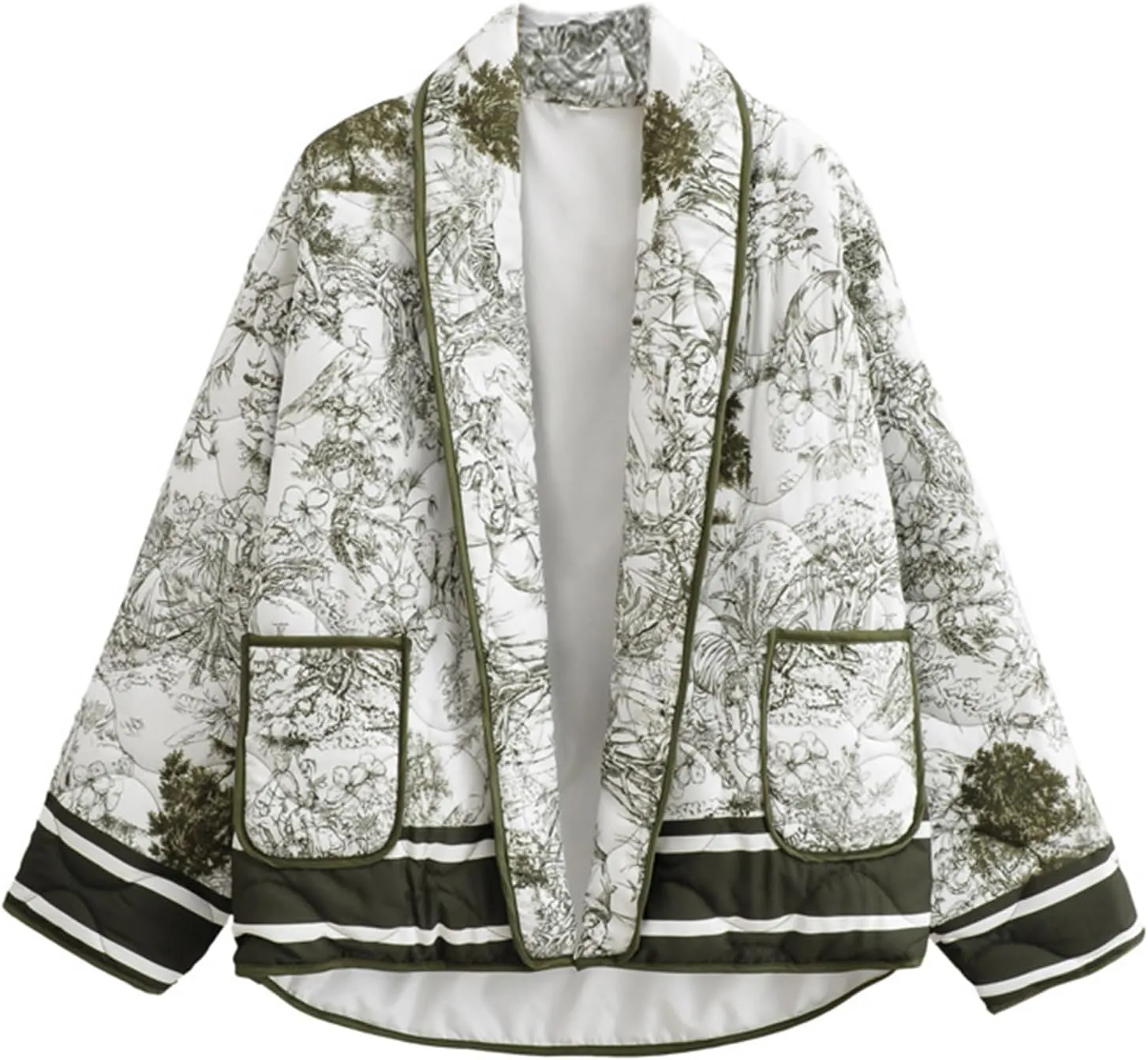 Omoone Women's Quilted Jacket Cardigan Lightweight Floral Print Open Front Padded Puffer Jackets
