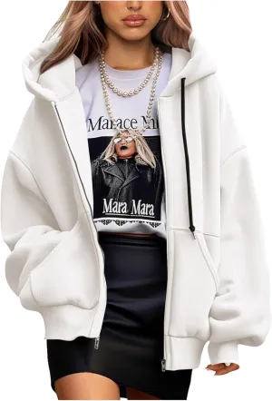 PRETTYGARDEN Women's 2025 Fall Oversized Hoodies Sweatshirt Long Sleeve Zip Up Pockets Loose Fit Y2K Winter Jackets Coat