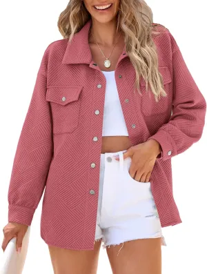 PRETTYGARDEN Women's Oversized Shacket Jackets Spring Fall Fashion Clothes Casual Long Sleeve Loose Collared Blouse Shirts