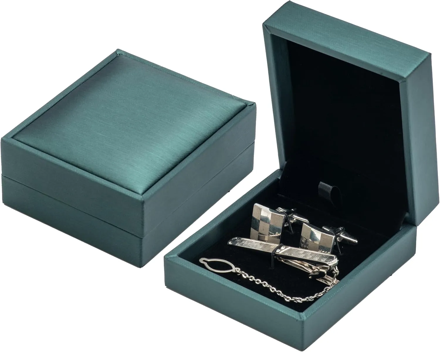 PU Leather Cufflink Tie Clip Box Cuff Links Storage Gift Box Jewelry Display Case (Green)