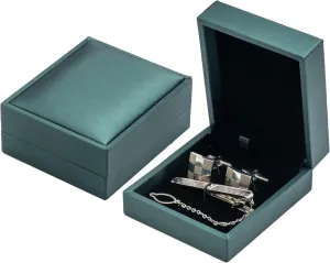 PU Leather Cufflink Tie Clip Box Cuff Links Storage Gift Box Jewelry Display Case (Green)