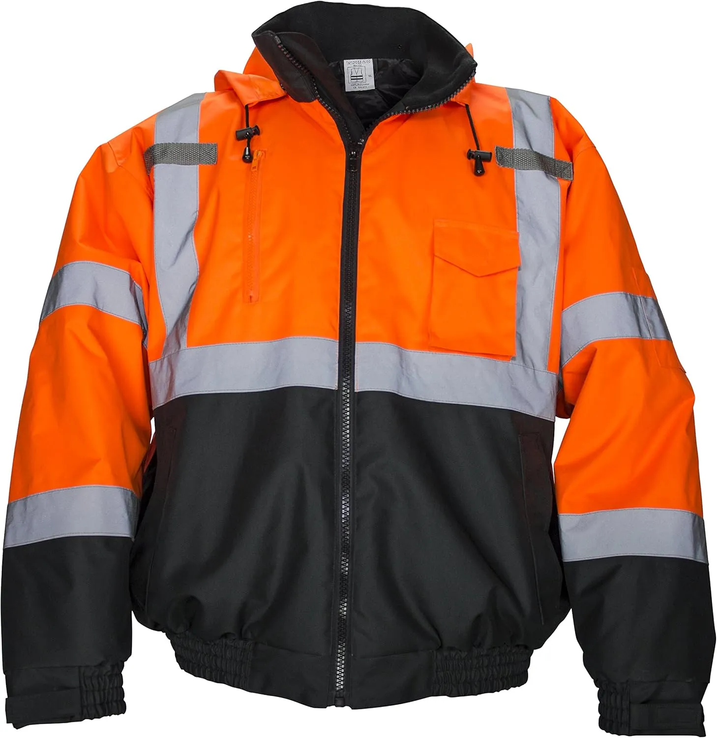 SAS Safety 692-1508 Hooded Bomber Jacket, Class 3 Orange with 2" Reflective Contrasting Trim - Med