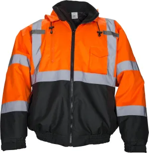 SAS Safety 692-1508 Hooded Bomber Jacket, Class 3 Orange with 2" Reflective Contrasting Trim - Med