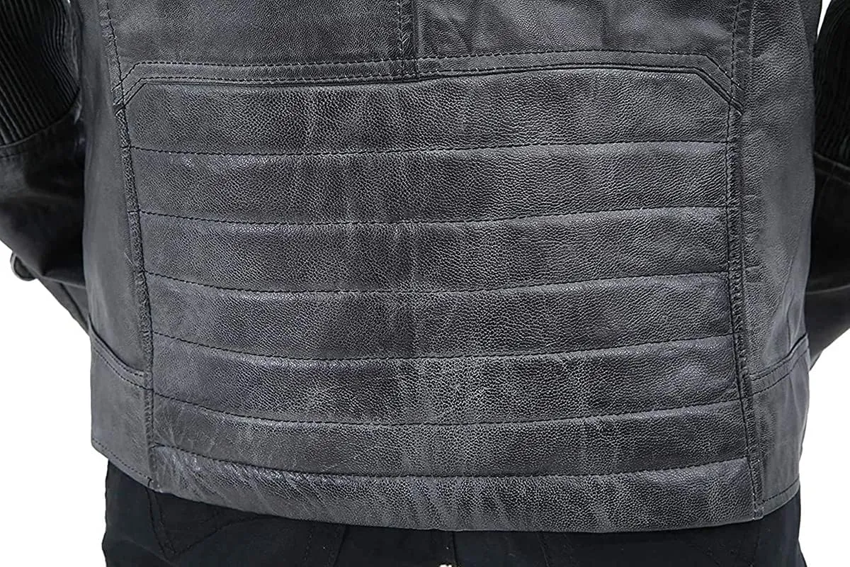 SpazeUp Mens Retro Black Distressed Leather Biker Jacket | Vintage Motorcycle Leather Jackets for Men