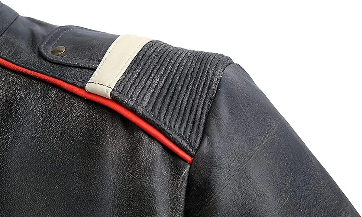 SpazeUp Mens Retro Black Distressed Leather Biker Jacket | Vintage Motorcycle Leather Jackets for Men