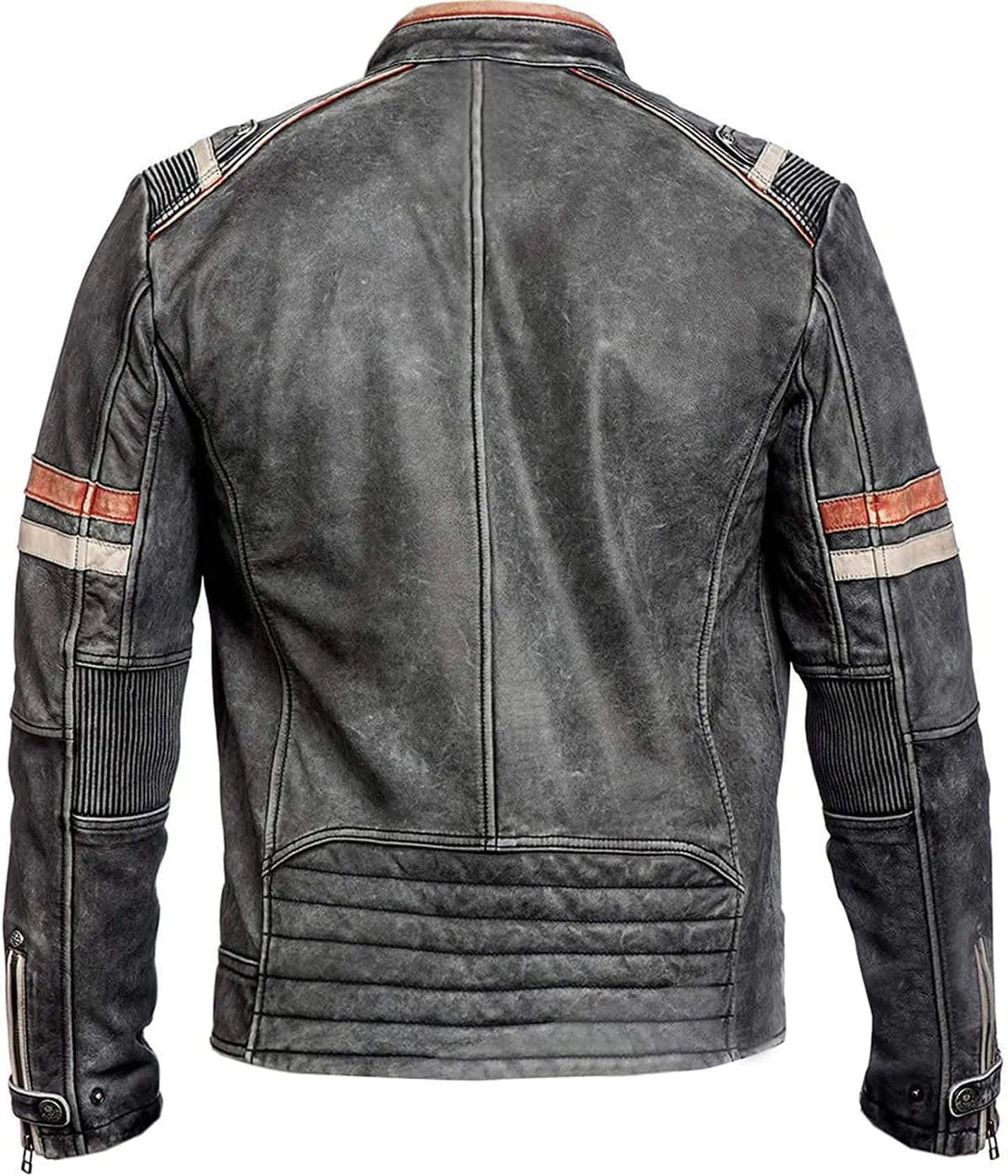SpazeUp Mens Retro Black Distressed Leather Biker Jacket | Vintage Motorcycle Leather Jackets for Men