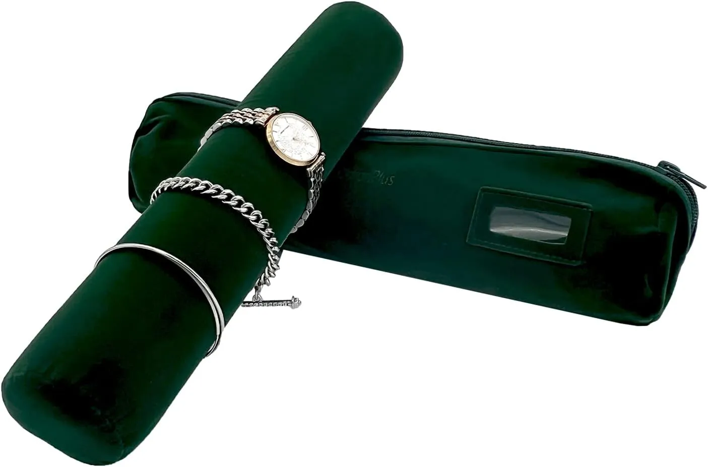 Velvet Jewelry Roll Bag for Brackets Bangles Watches, Great Jewelry Organizer for Travel, Blackish Green