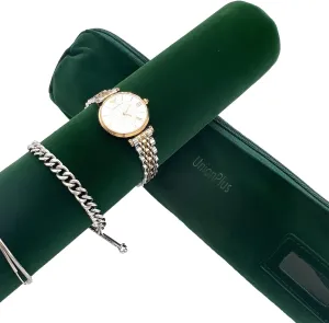Velvet Jewelry Roll Bag for Brackets Bangles Watches, Great Jewelry Organizer for Travel, Blackish Green