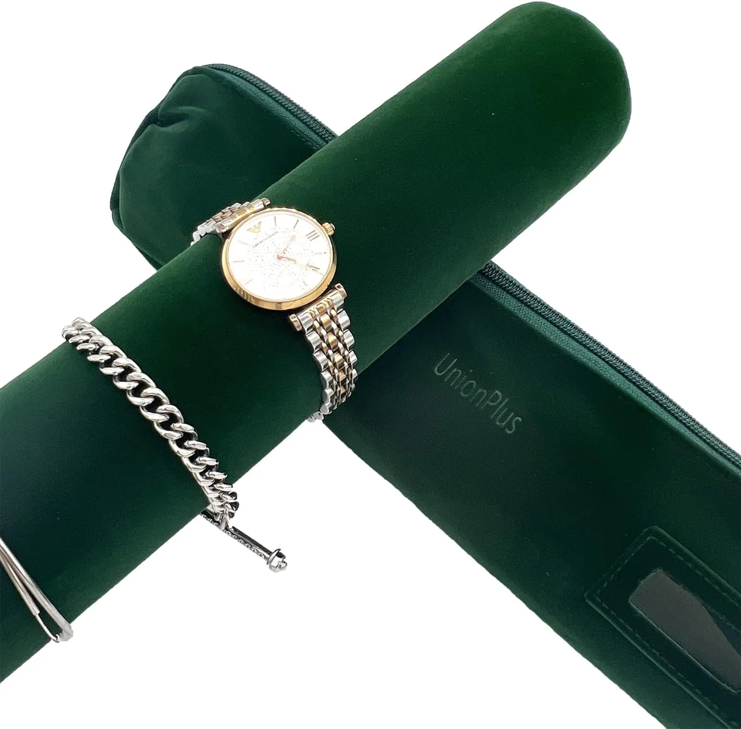 Velvet Jewelry Roll Bag for Brackets Bangles Watches, Great Jewelry Organizer for Travel, Blackish Green