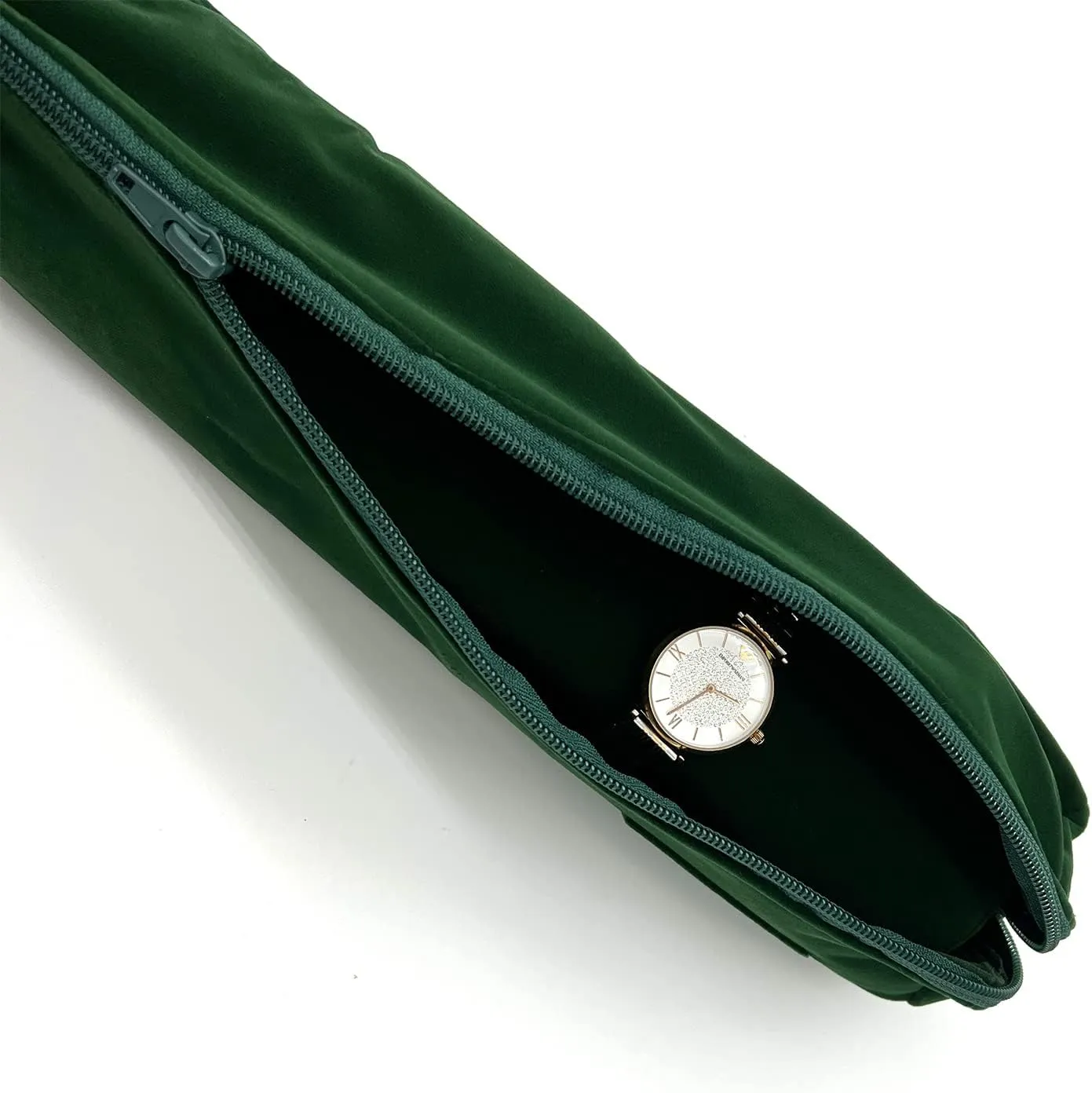 Velvet Jewelry Roll Bag for Brackets Bangles Watches, Great Jewelry Organizer for Travel, Blackish Green