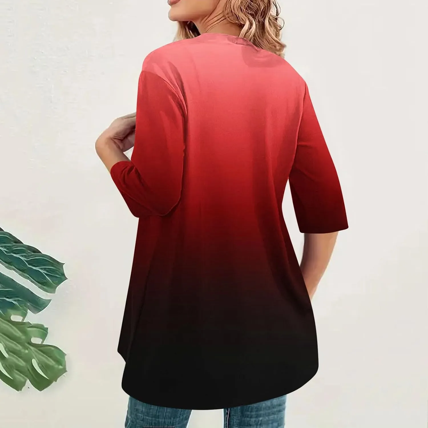 Women's Gradient Color Draped Front Open Cardigan Casual Half Sleeve Lightweight Cardigan Sweaters Duster 2024
